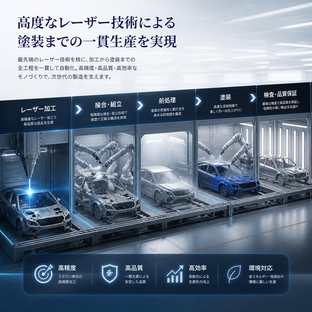 高度なレーザー技術による塗装までの一貫生産を実現