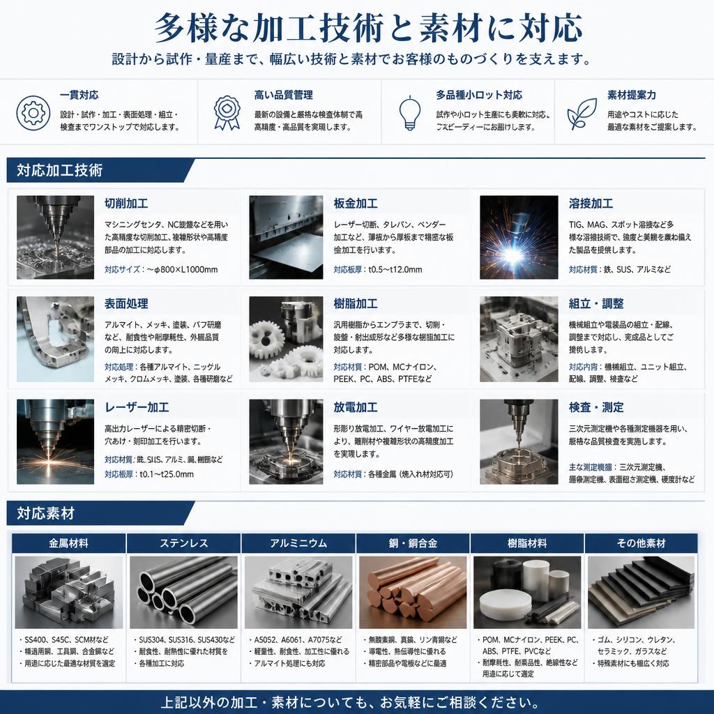 業界のニーズに応える多様な加工技術