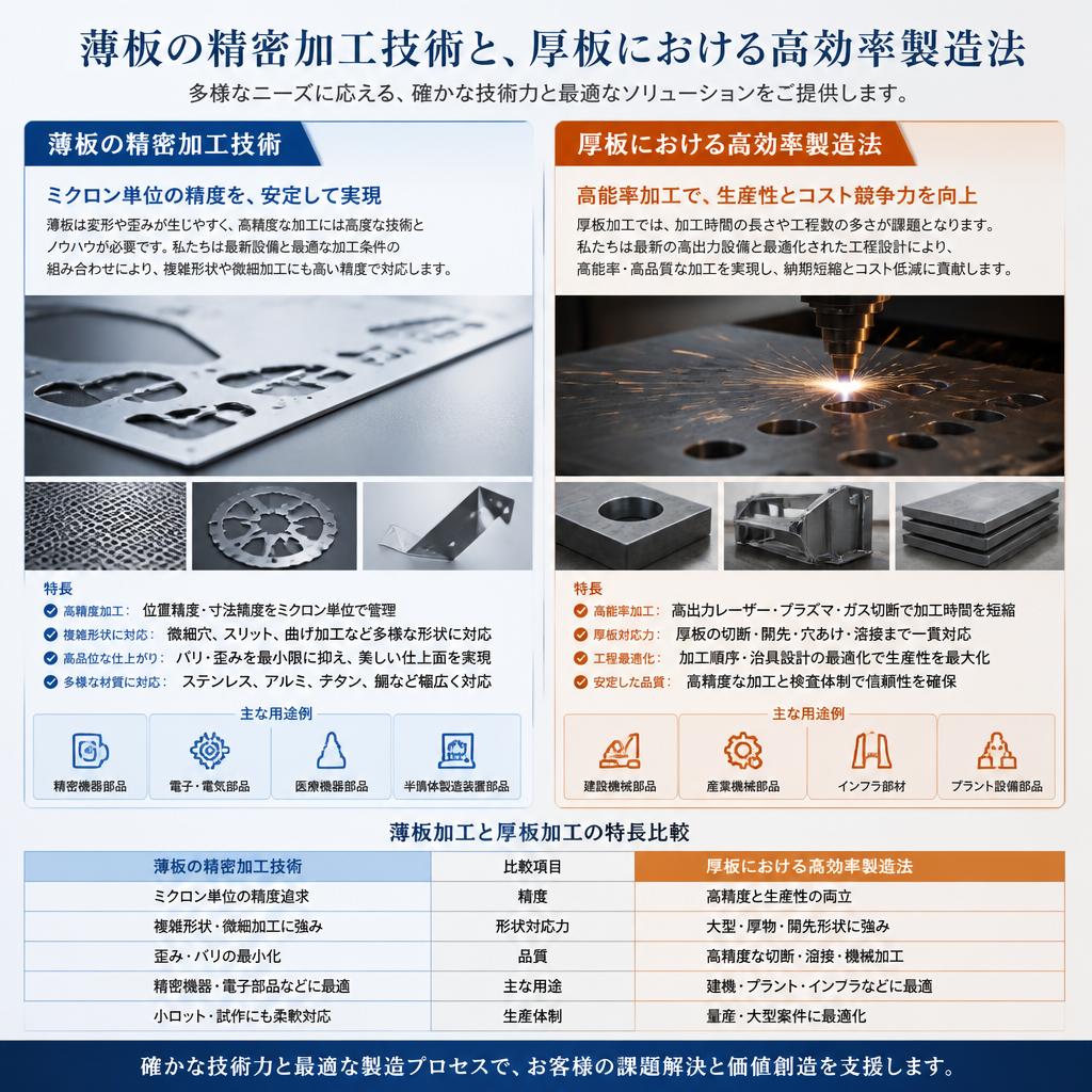 2. 薄板と厚板の加工技術